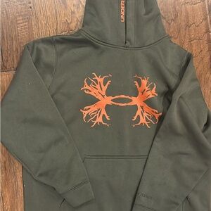 Under Armour Olive Hoodie with Vibrant Orange Logo